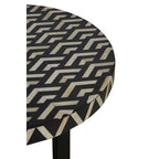 Black and White Top Bone Inlay Side Table with Black 3 Cross-Leg Base, Boho