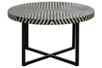 Black and White Top Bone Inlay Coffee Table with Black Metal Legs | Boho