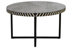 Black and White Top Bone Inlay Coffee Table with Black Metal Legs | Boho