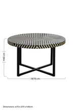 Black and White Top Bone Inlay Coffee Table with Black Metal Legs | Boho