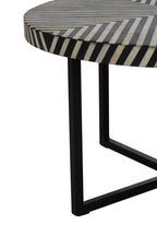 Black and White Top Bone Inlay Coffee Table with Black Metal Legs | Boho