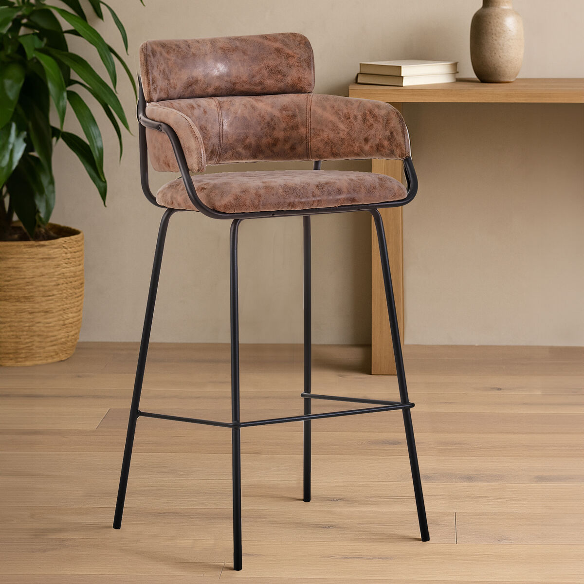 Brown Faux Leather Bar Chair | Tamzin