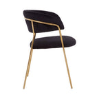 Black Velvet Channel Tufted Dining Chair with Gold Finish Legs | Tamzin