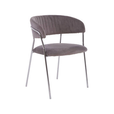 Mink Velvet Channel Tufted and Chrome Finish Dining Chair | Tamzin