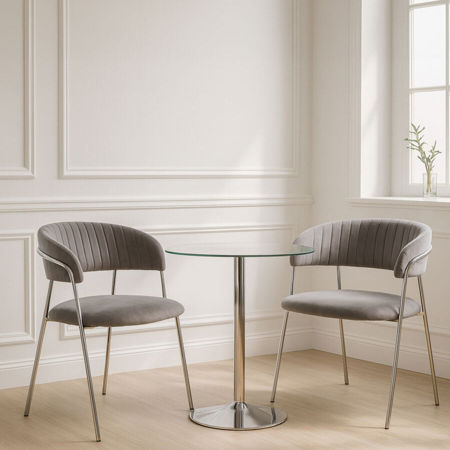Mink Velvet Channel Tufted and Chrome Finish Dining Chair | Tamzin
