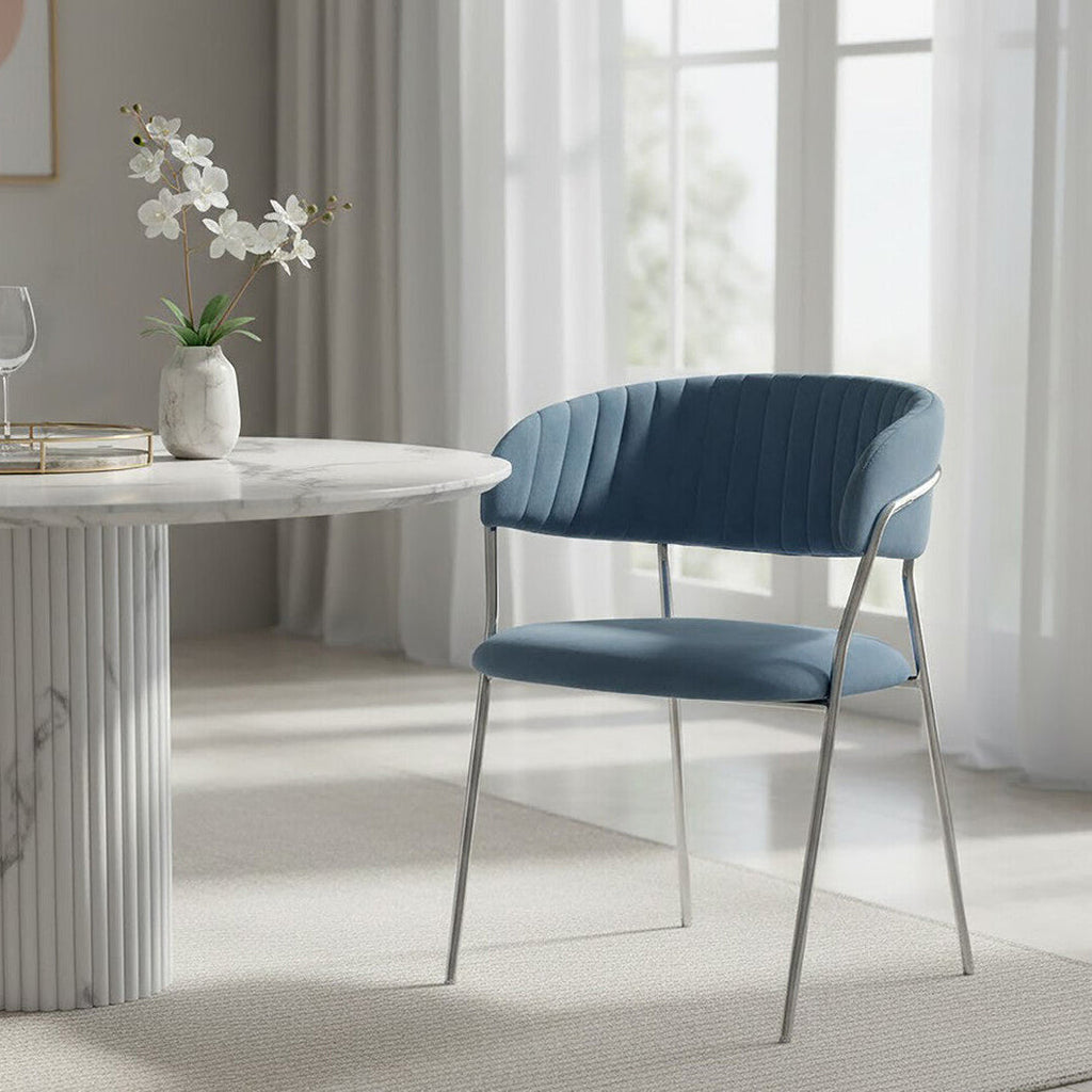 Blue Channel Chrome Finish Dining Chair | Tamzin