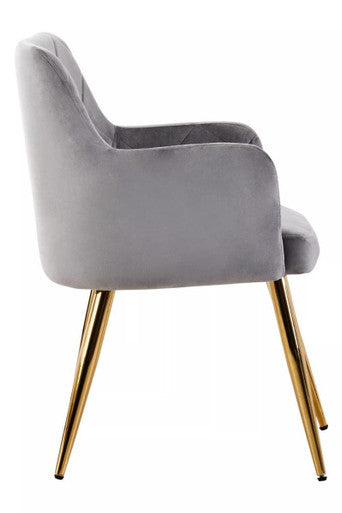 Mink Velvet Quilted Dining Chair with Gold Finish Legs | Tamzin