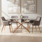 Mink Velvet Quilted Dining Chair with Gold Finish Legs | Tamzin