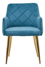 Light Blue Velvet Quilted Dining Chair with Gold Finish Legs | Tamzin