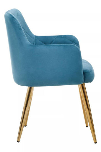 Light Blue Velvet Quilted Dining Chair with Gold Finish Legs | Tamzin