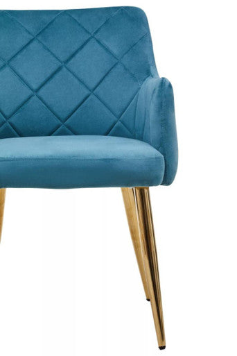 Light Blue Velvet Quilted Dining Chair with Gold Finish Legs | Tamzin