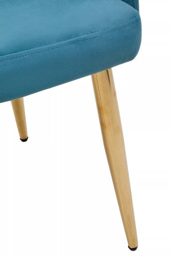 Light Blue Velvet Quilted Dining Chair with Gold Finish Legs | Tamzin