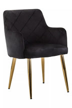 Black Velvet Quilted Dining Chair with Gold Finish Legs | Tamzin