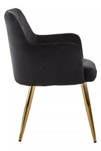Black Velvet Quilted Dining Chair with Gold Finish Legs | Tamzin