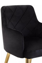Black Velvet Quilted Dining Chair with Gold Finish Legs | Tamzin