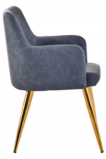 Dark Grey Leather Effect Quilted Dining Chair with Gold Metal Legs | Tamzin