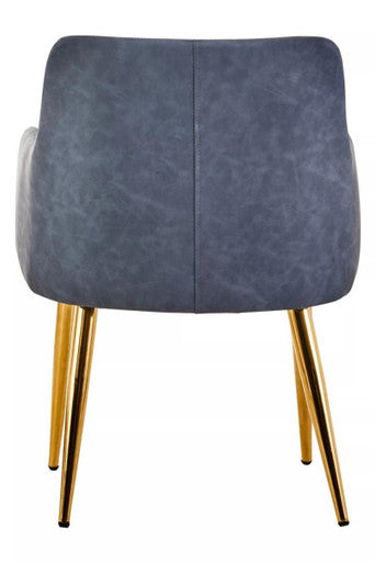 Dark Grey Leather Effect Quilted Dining Chair with Gold Metal Legs | Tamzin