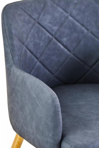 Dark Grey Leather Effect Quilted Dining Chair with Gold Metal Legs | Tamzin