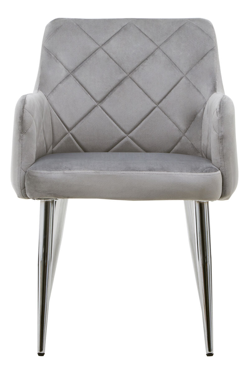 Mink Velvet Quilted Dining Chair with Chrome Finish Legs | Tamzin