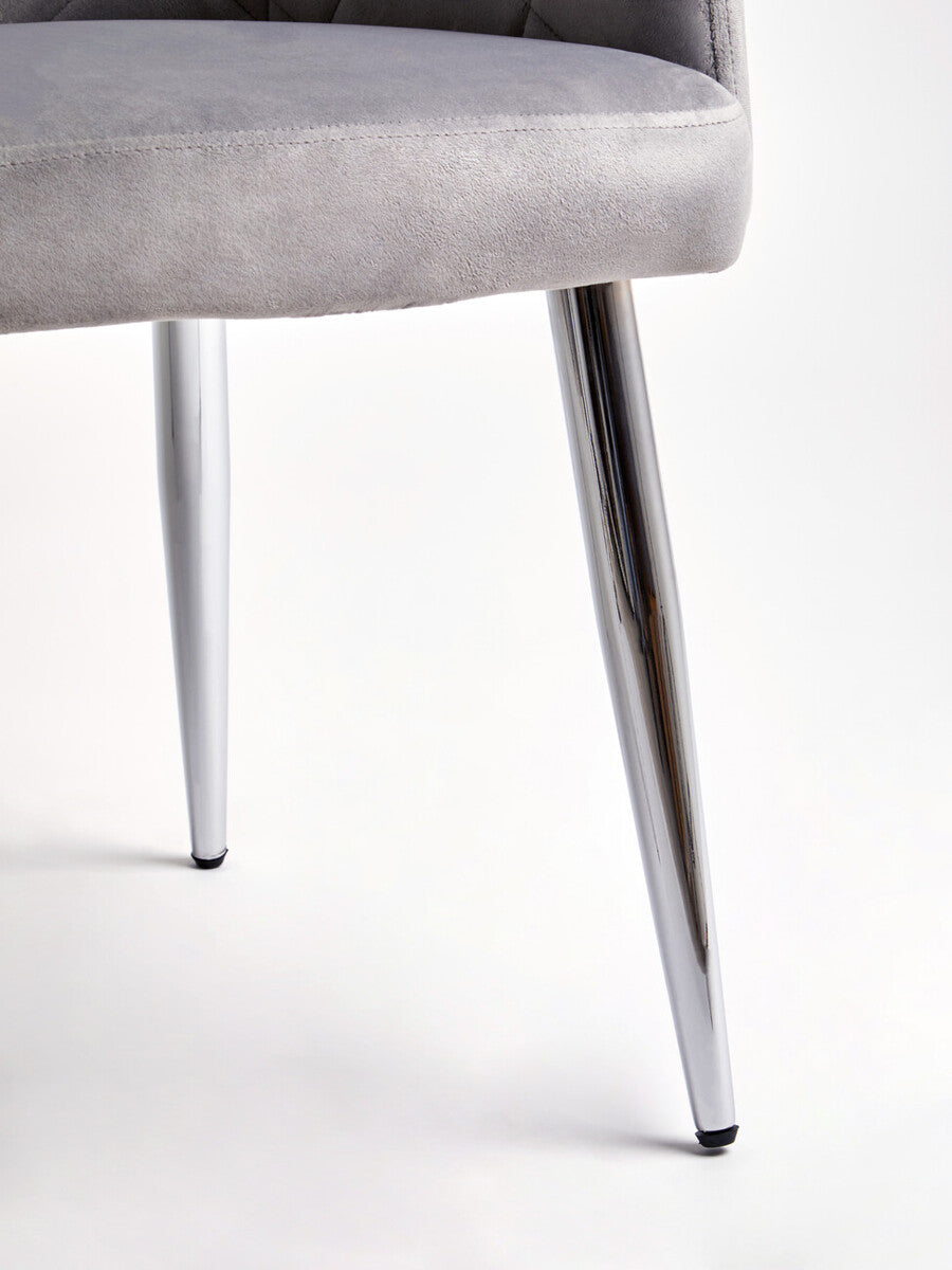 Mink Velvet Quilted Dining Chair with Chrome Finish Legs | Tamzin