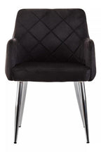 Black Velvet Quilted Dining Chair with Chrome Finish Legs | Tamzin