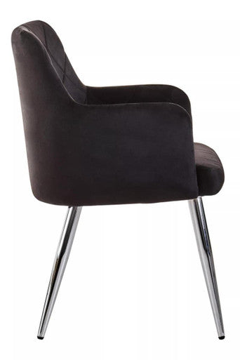 Black Velvet Quilted Dining Chair with Chrome Finish Legs | Tamzin