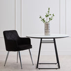 Black Velvet Quilted Dining Chair with Chrome Finish Legs | Tamzin