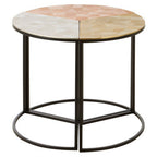 Set of 3 Assorted Etched Geometric Details Round Top Side Tables with Black Metallic Base | Mirano