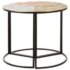 Set of 3 Assorted Etched Geometric Details Round Top Side Tables with Black Metallic Base | Mirano