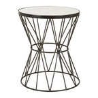 White Marble Top Side Table with Powder-Coated Black Iron Corset Base, Rabia