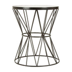 White Marble Top Side Table with Powder-Coated Black Iron Corset Base, Rabia