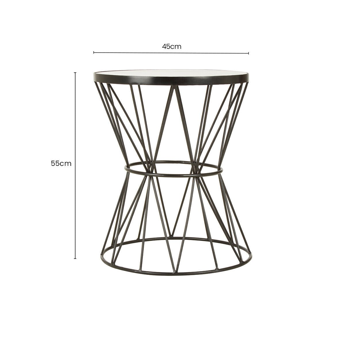 White Marble Top Side Table with Powder-Coated Black Iron Corset Base, Rabia
