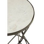 White Marble Top Side Table with Powder-Coated Black Iron Corset Base, Rabia