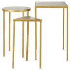 Grey Marble Top and Antique Brass Finish Set of 3 Nesting Tables | Rabia