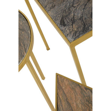 Grey Marble Top and Antique Brass Finish Set of 3 Nesting Tables | Rabia
