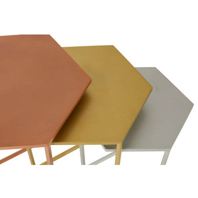 Nest of 3 Assorted Hexagonal Nesting Table with Metallic Tops | Rabia