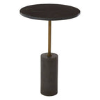 Black Marble Top Side Table with Antique Brass Iron Pole | Rany