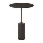 Black Marble Top Side Table with Antique Brass Iron Pole | Rany