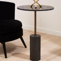 Black Marble Top Side Table with Antique Brass Iron Pole | Rany