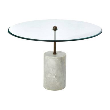 White Marble Base Side Table with Clear Glass Top | Rany