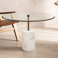 White Marble Base Side Table with Clear Glass Top | Rany