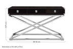Black Hair-On-Leather Wood Top and Silver-Finished Frame Console Table with 3 Drawers, Kensington Townhouse