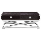 Black Hair-On-Hide Wood Top and Silver-Finished Frame Console Table with 2 Drawers, Kensington Townhouse