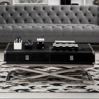 Black Hair-On-Hide Wood Top and Silver-Finished Frame Console Table with 2 Drawers, Kensington Townhouse