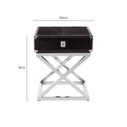 Black and Silver Hair-On-Leather Top 1-Drawer Side Table with Stainless Steel Legs, Kensington Townhouse