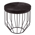 Black and Silver Hair-On-Hide Top Round Side Table with Silver Frame, Kensington Townhouse