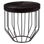 Black and Silver Hair-On-Hide Top Round Side Table with Silver Frame, Kensington Townhouse