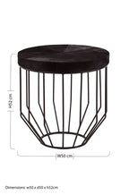 Black and Silver Hair-On-Hide Top Round Side Table with Silver Frame, Kensington Townhouse