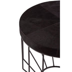 Black and Silver Hair-On-Hide Top Round Side Table with Silver Frame, Kensington Townhouse