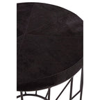 Black and Silver Hair-On-Hide Top Round Side Table with Silver Frame, Kensington Townhouse